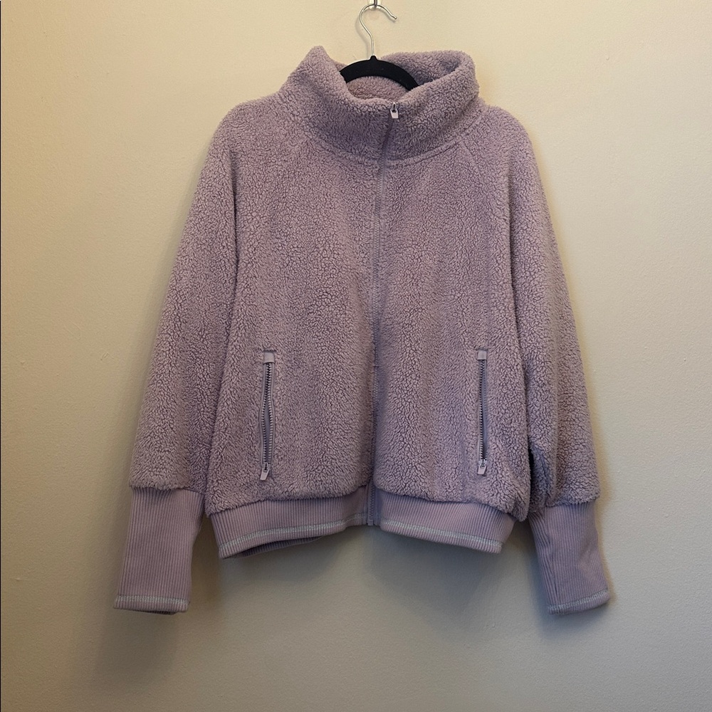 Athleta Soft Lavender Sherpa‎ Fleece Jacket Zip-up Size 2x Warm Cozy Winter